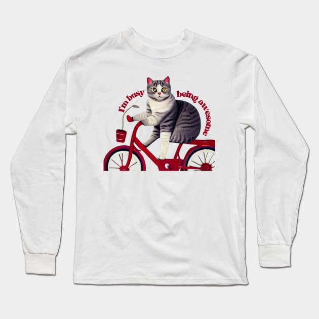 Cool Cat Ride a Bike Long Sleeve T-Shirt by Luckymoney8888